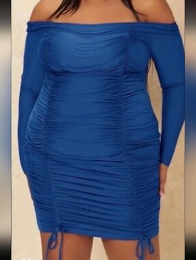 Off-Shoulder Ruched Bodycon Dress - Royal Blue